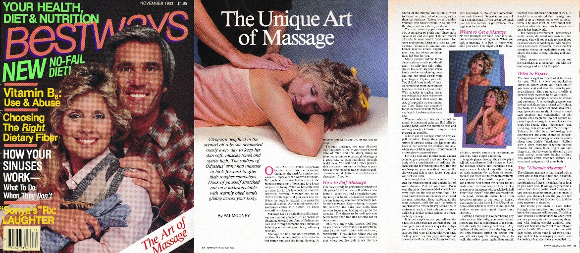 Bestways magazine, November 1983, with the article The Unique Art of Massage