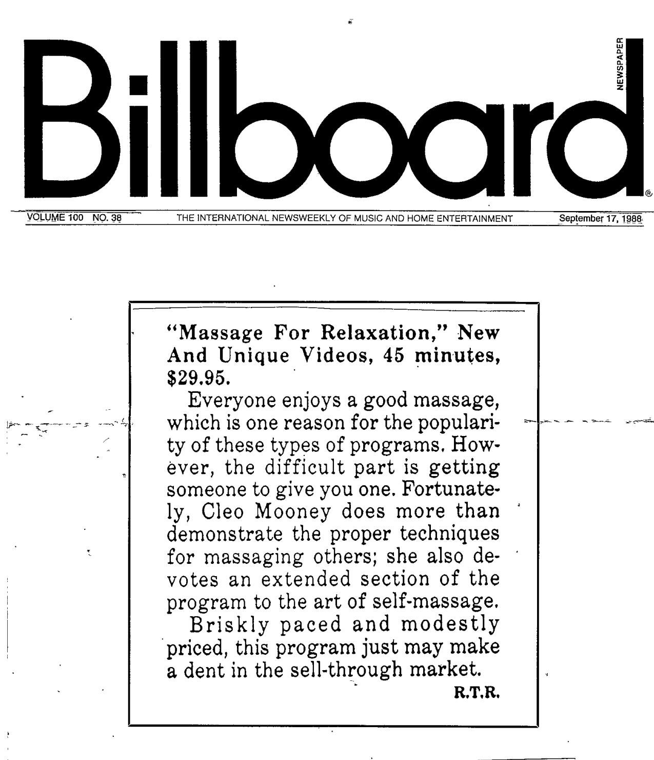 Billboard review of Massage for Relaxation, September 17, 1988